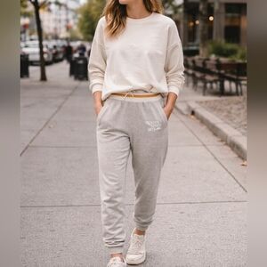 Roots Cotton Blend Sweatpants Grey Joggers White Mustard Trim Drawstring Lounge